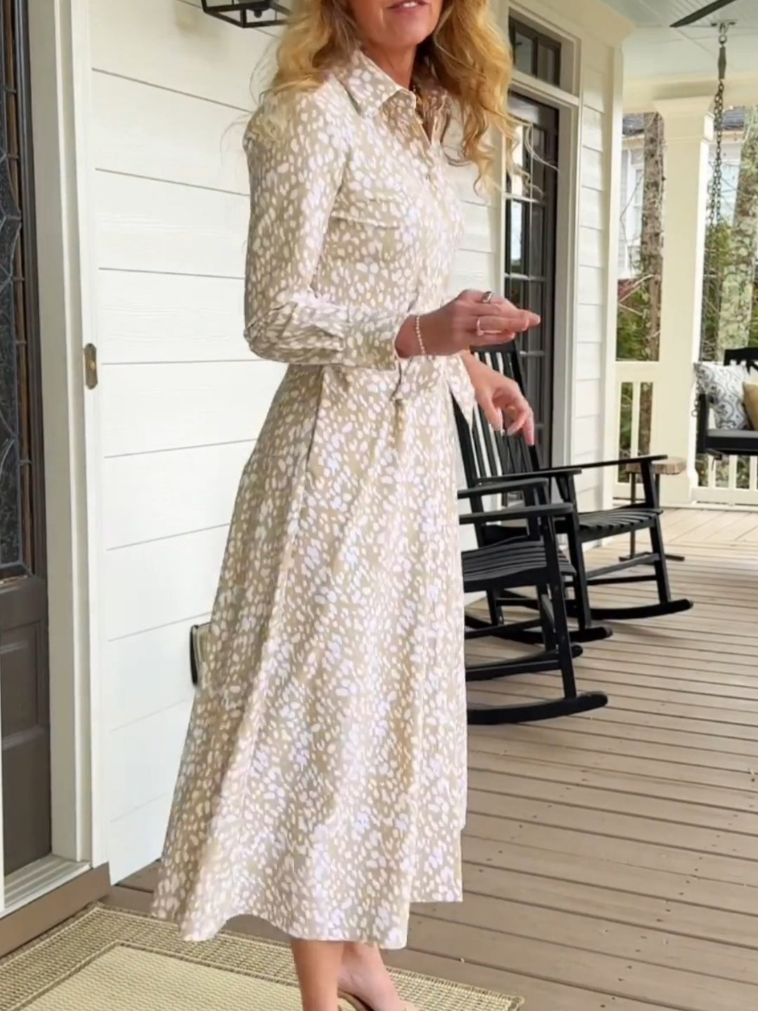 Long Sleeves Print Shirt Dress