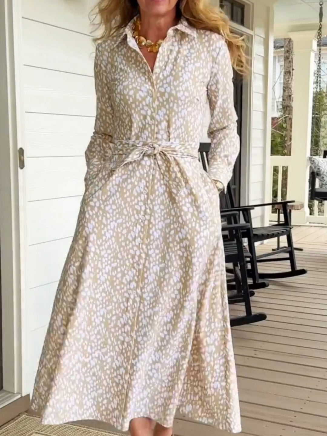 Long Sleeves Print Shirt Dress