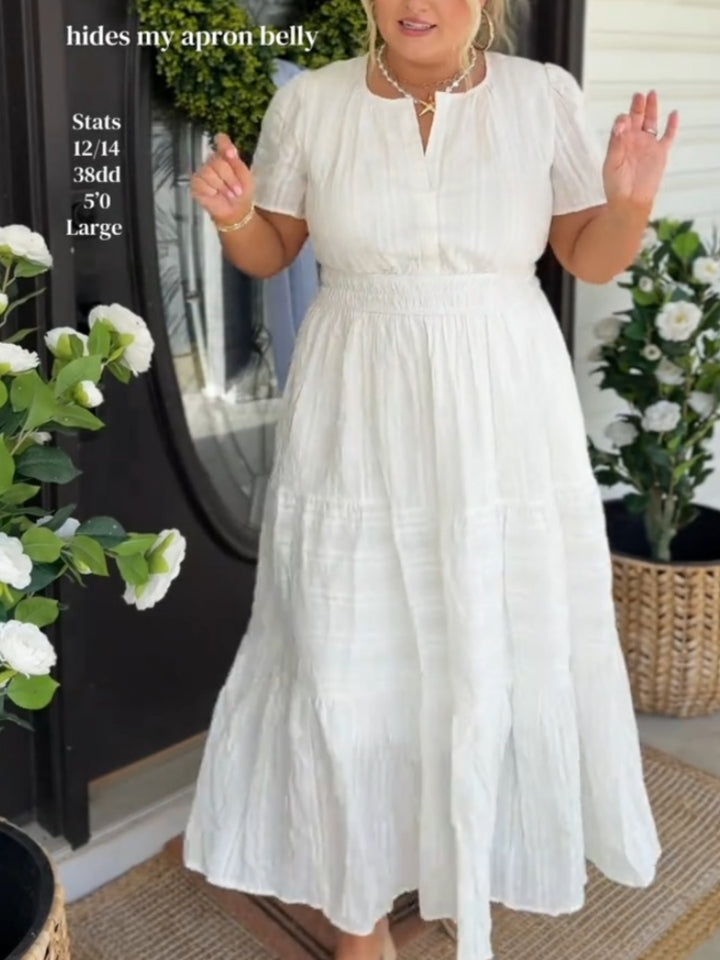 Casual Lightweight V Neck Elastic Waist Boho Maxi Dresses