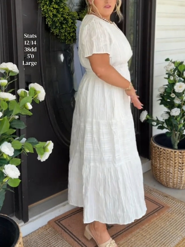 Casual Lightweight V Neck Elastic Waist Boho Maxi Dresses