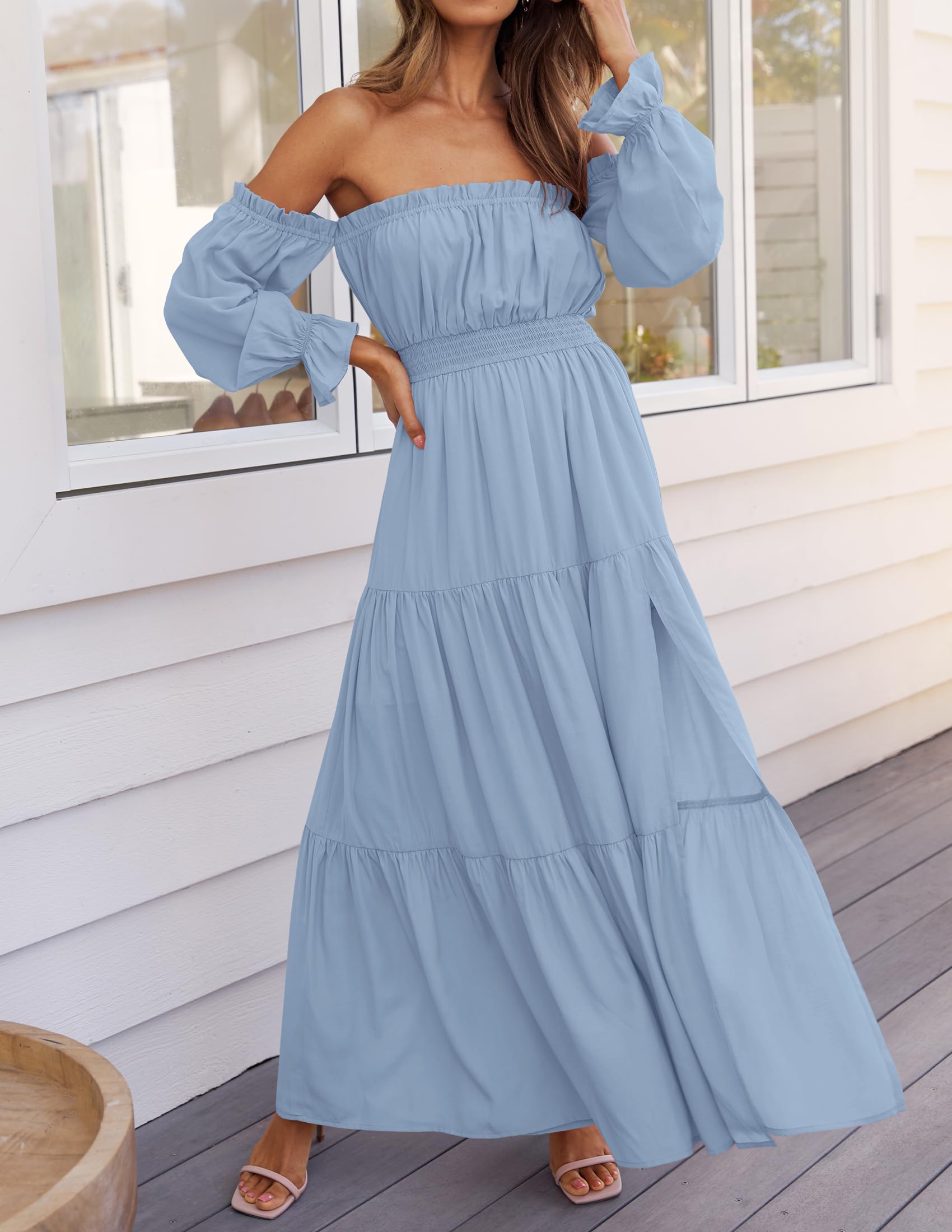 Boho Off-Shoulder Spring/Summer Side-Slit Flowy Maxi Dress