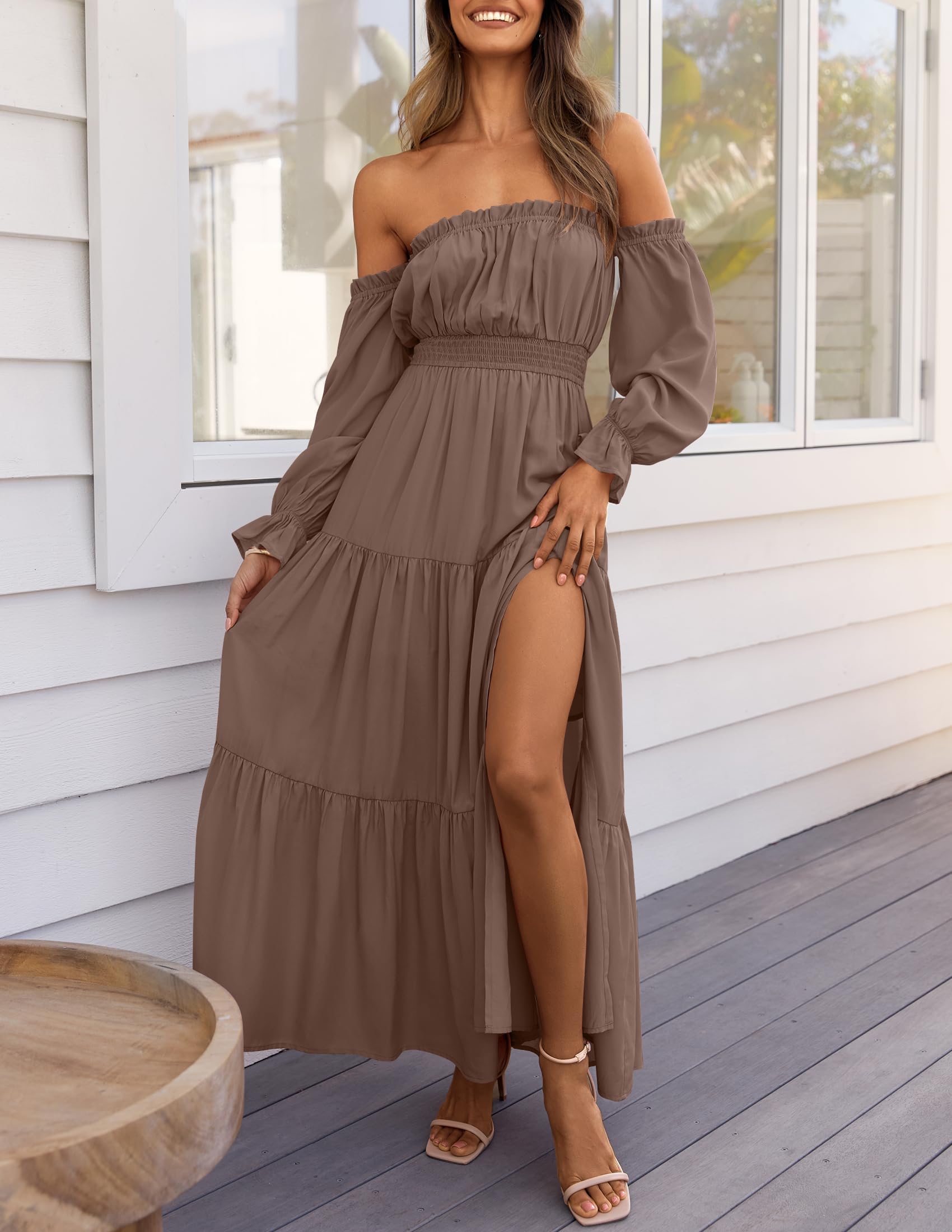Boho Off-Shoulder Spring/Summer Side-Slit Flowy Maxi Dress