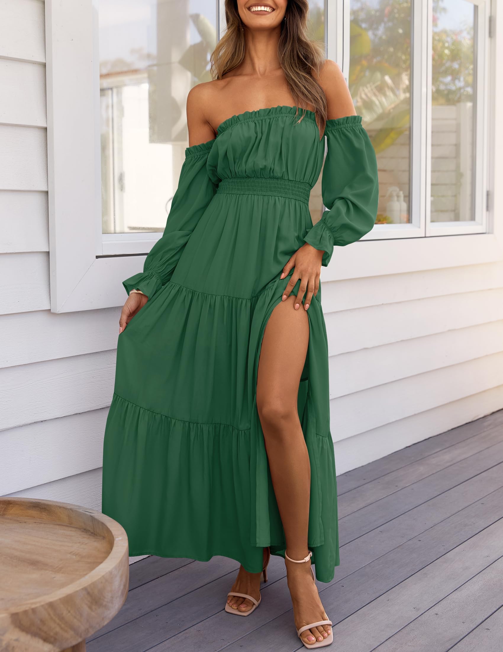 Boho Off-Shoulder Spring/Summer Side-Slit Flowy Maxi Dress