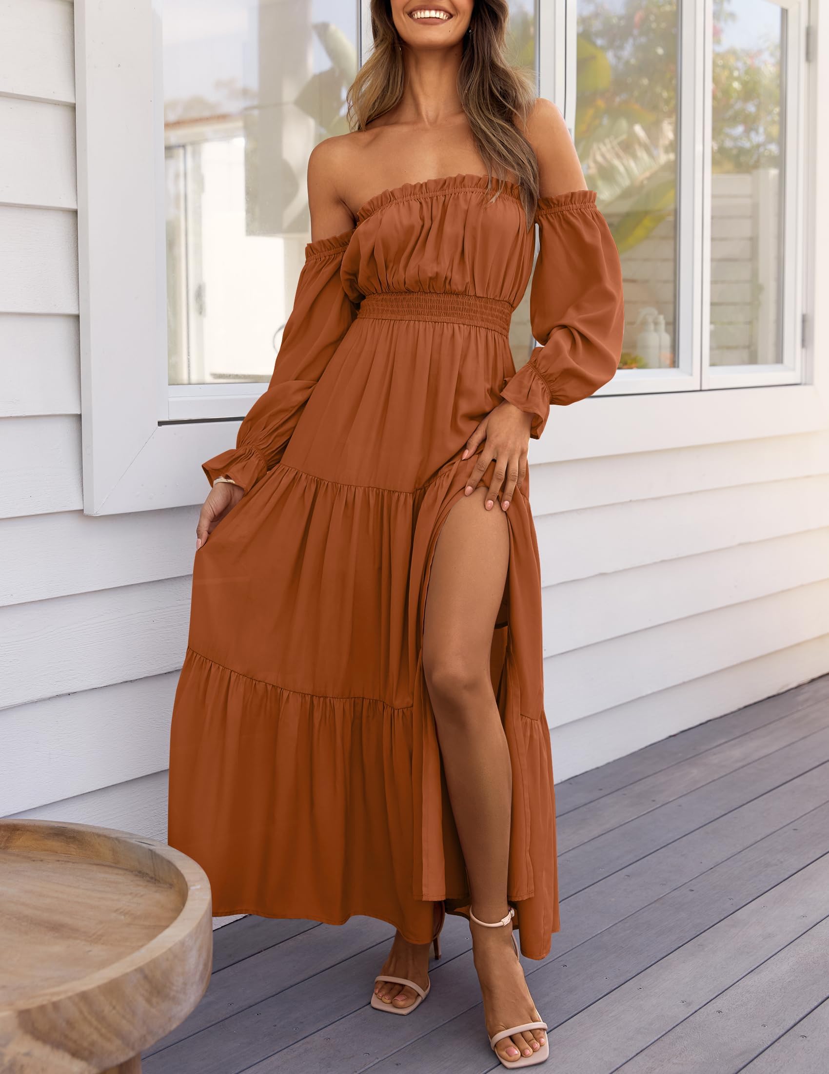 Boho Off-Shoulder Spring/Summer Side-Slit Flowy Maxi Dress