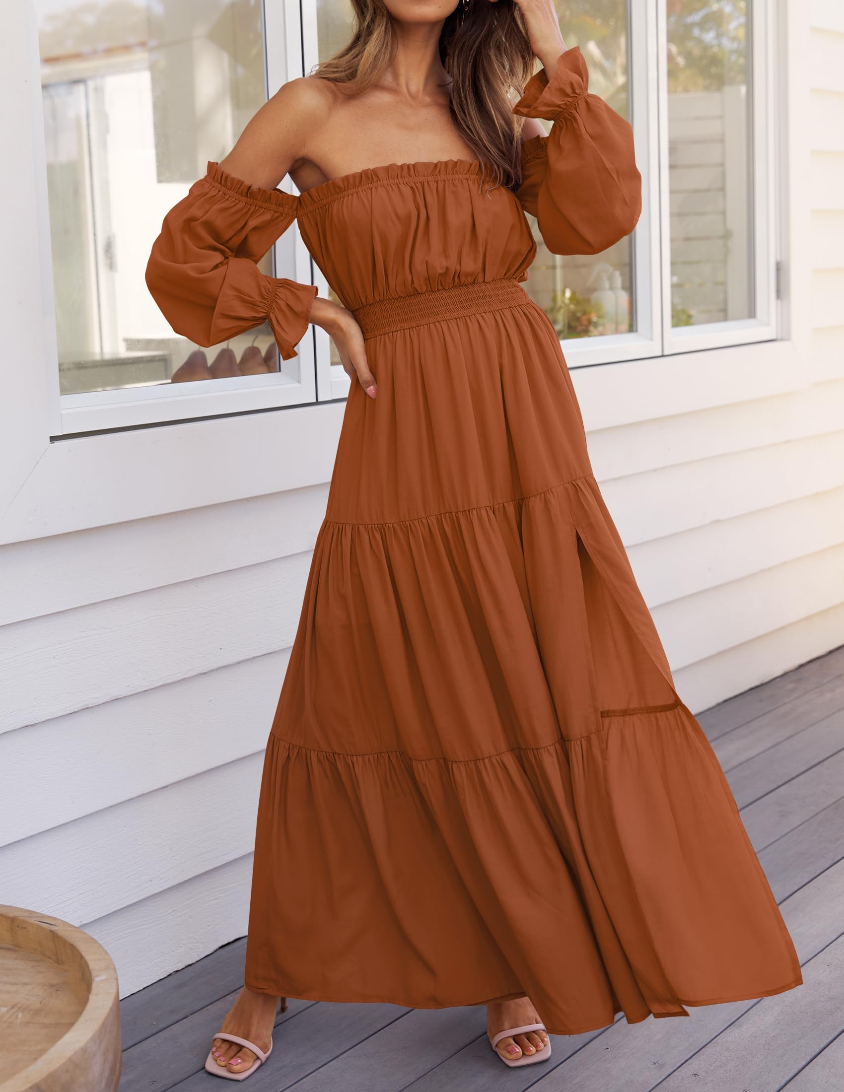 Boho Off-Shoulder Spring/Summer Side-Slit Flowy Maxi Dress