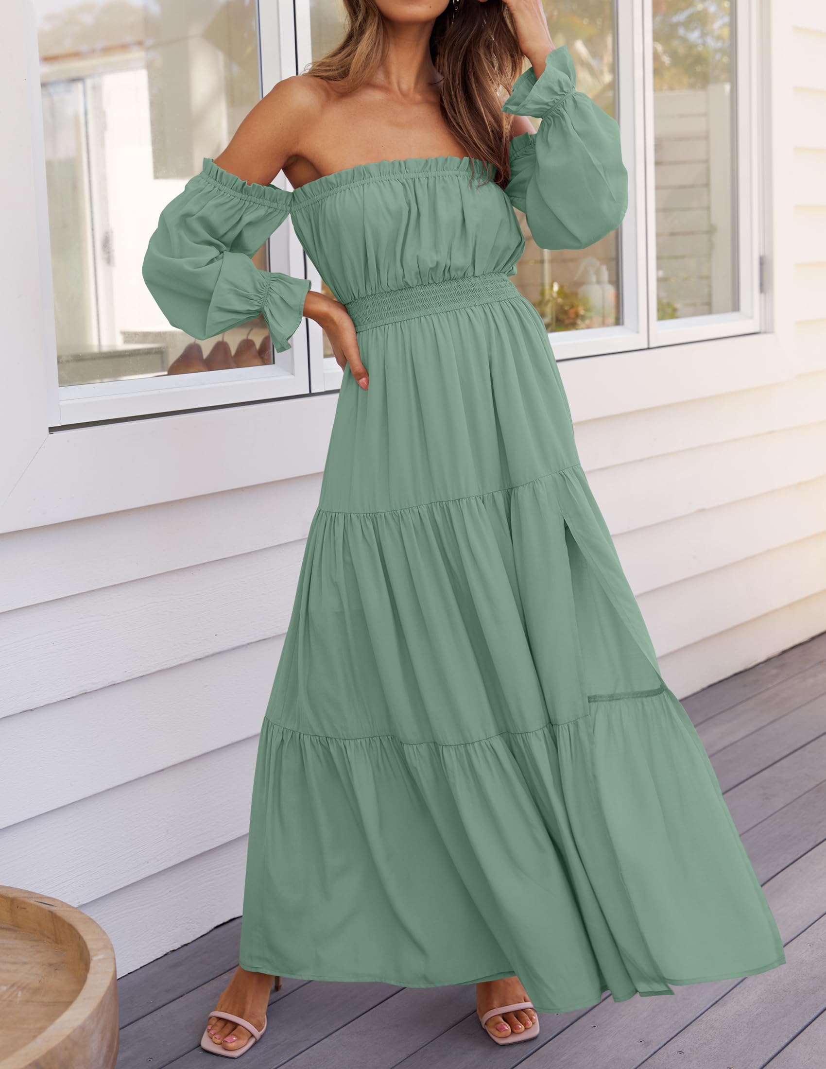 Boho Off-Shoulder Spring/Summer Side-Slit Flowy Maxi Dress