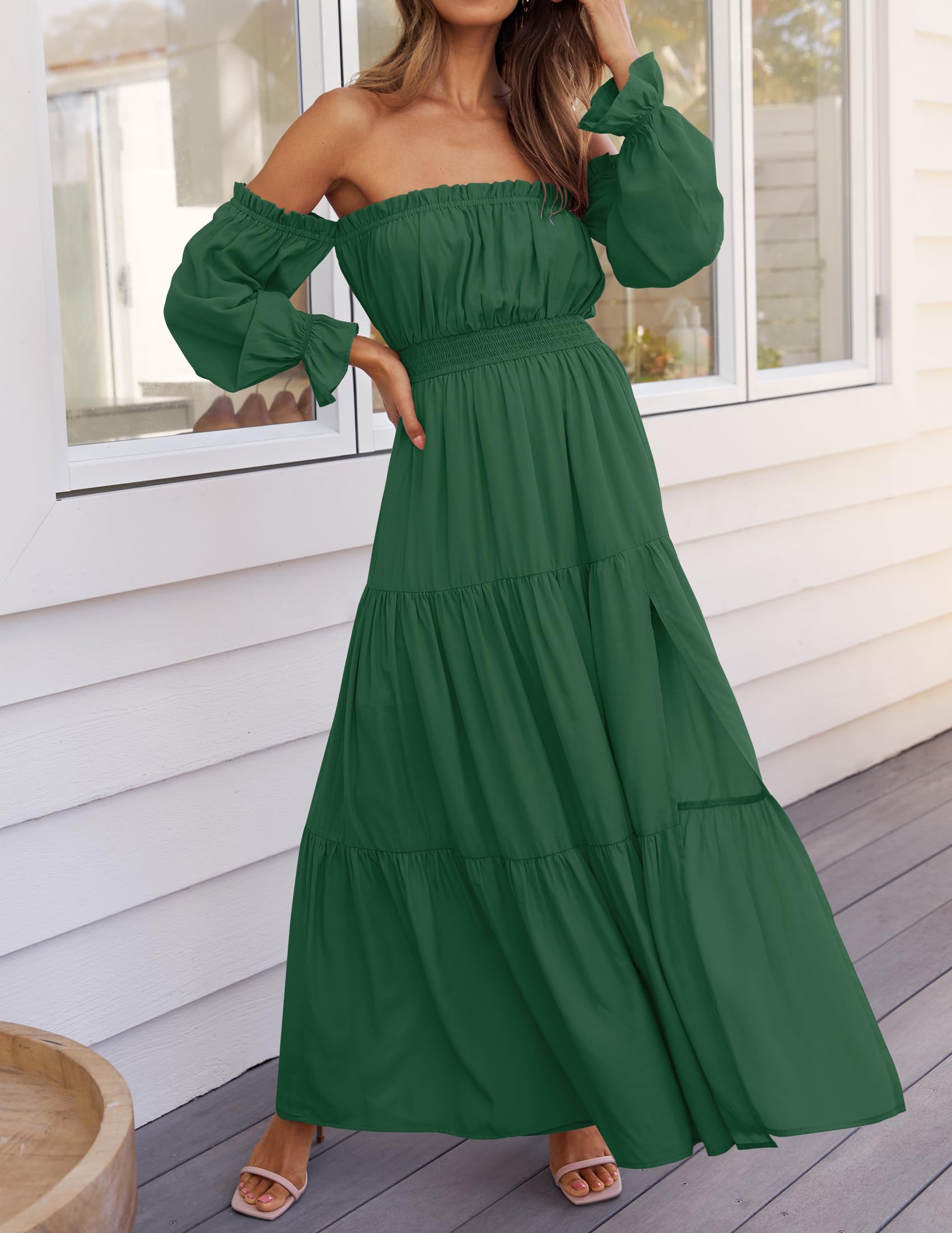 Boho Off-Shoulder Spring/Summer Side-Slit Flowy Maxi Dress
