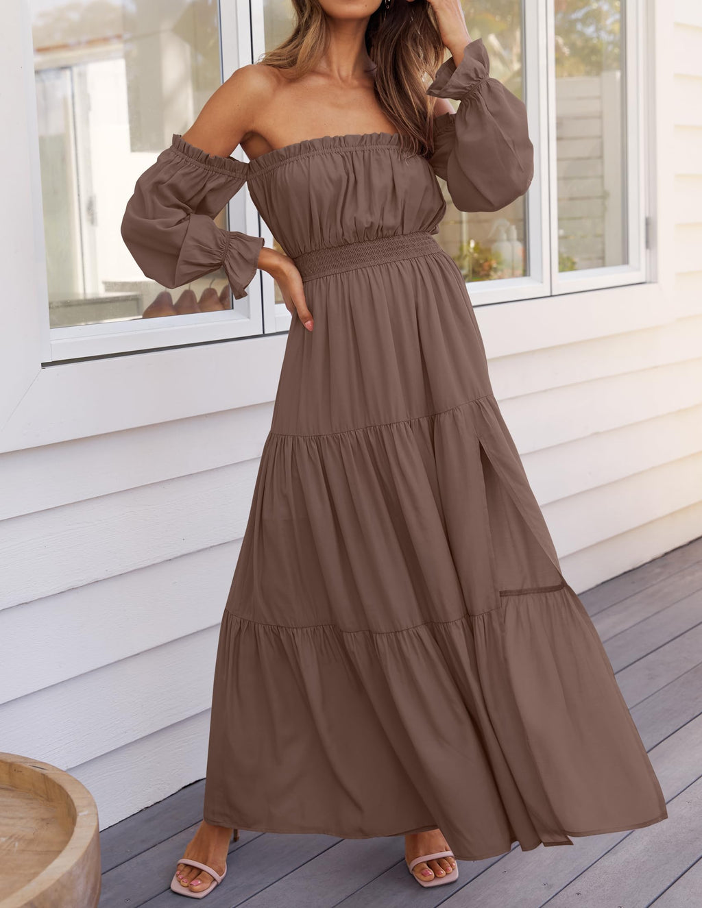 Boho Off-Shoulder Spring/Summer Side-Slit Flowy Maxi Dress