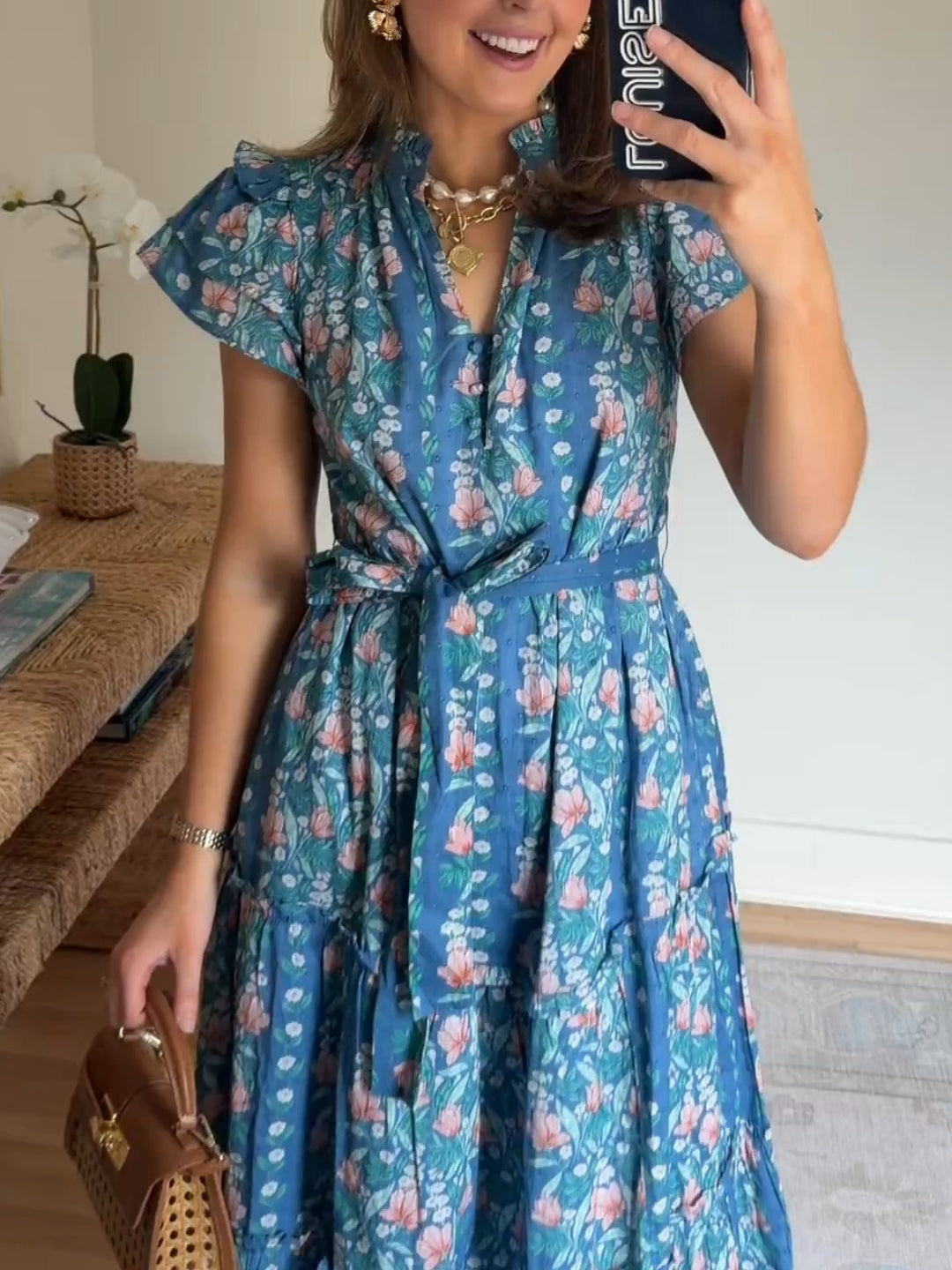 Women's Floral Belted Midi Dress