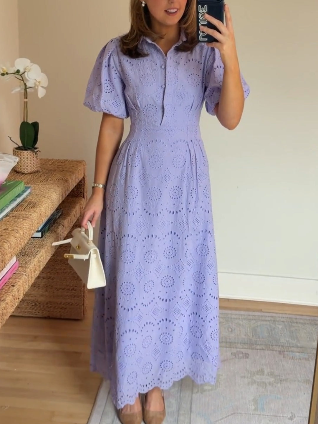 My Lucky Charm Lavender Eyelet Midi Dres