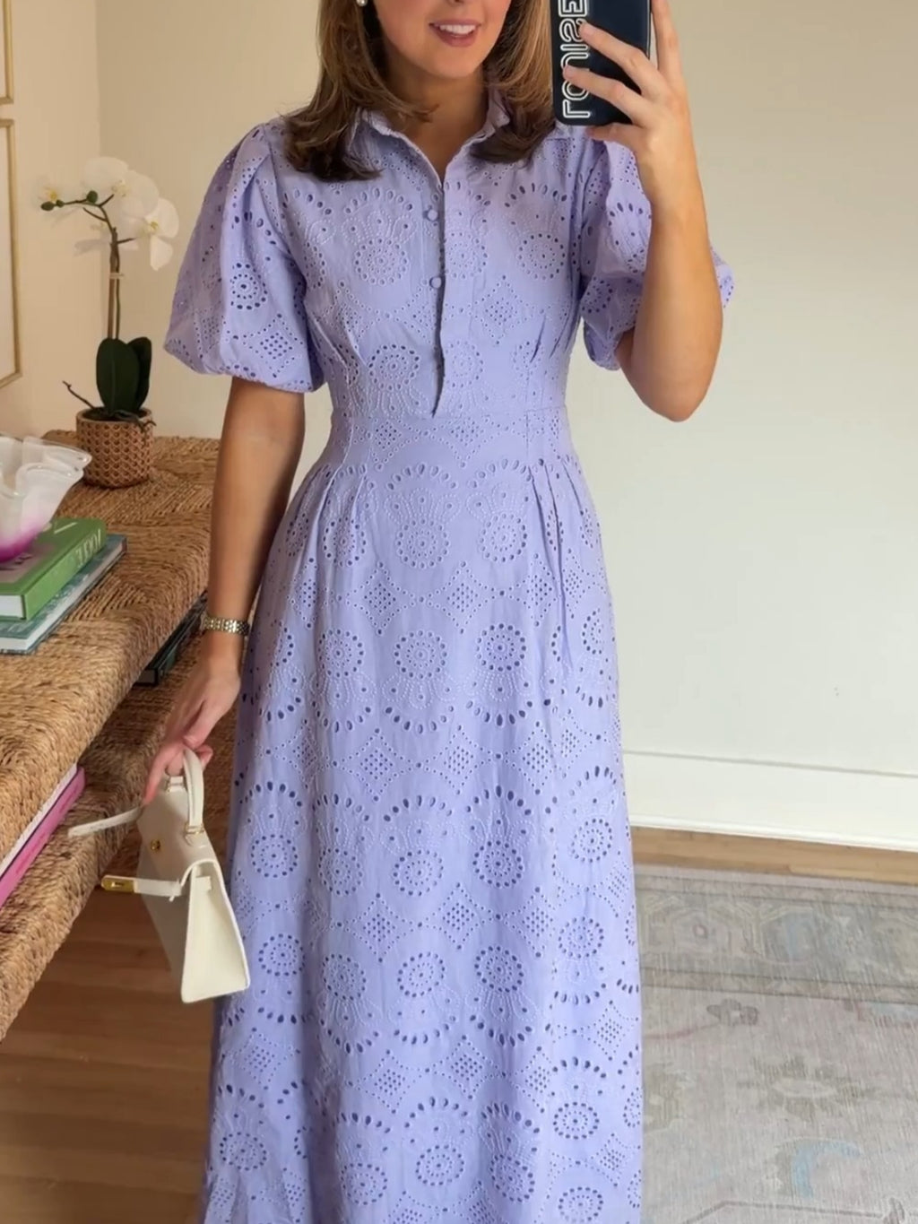 My Lucky Charm Lavender Eyelet Midi Dres