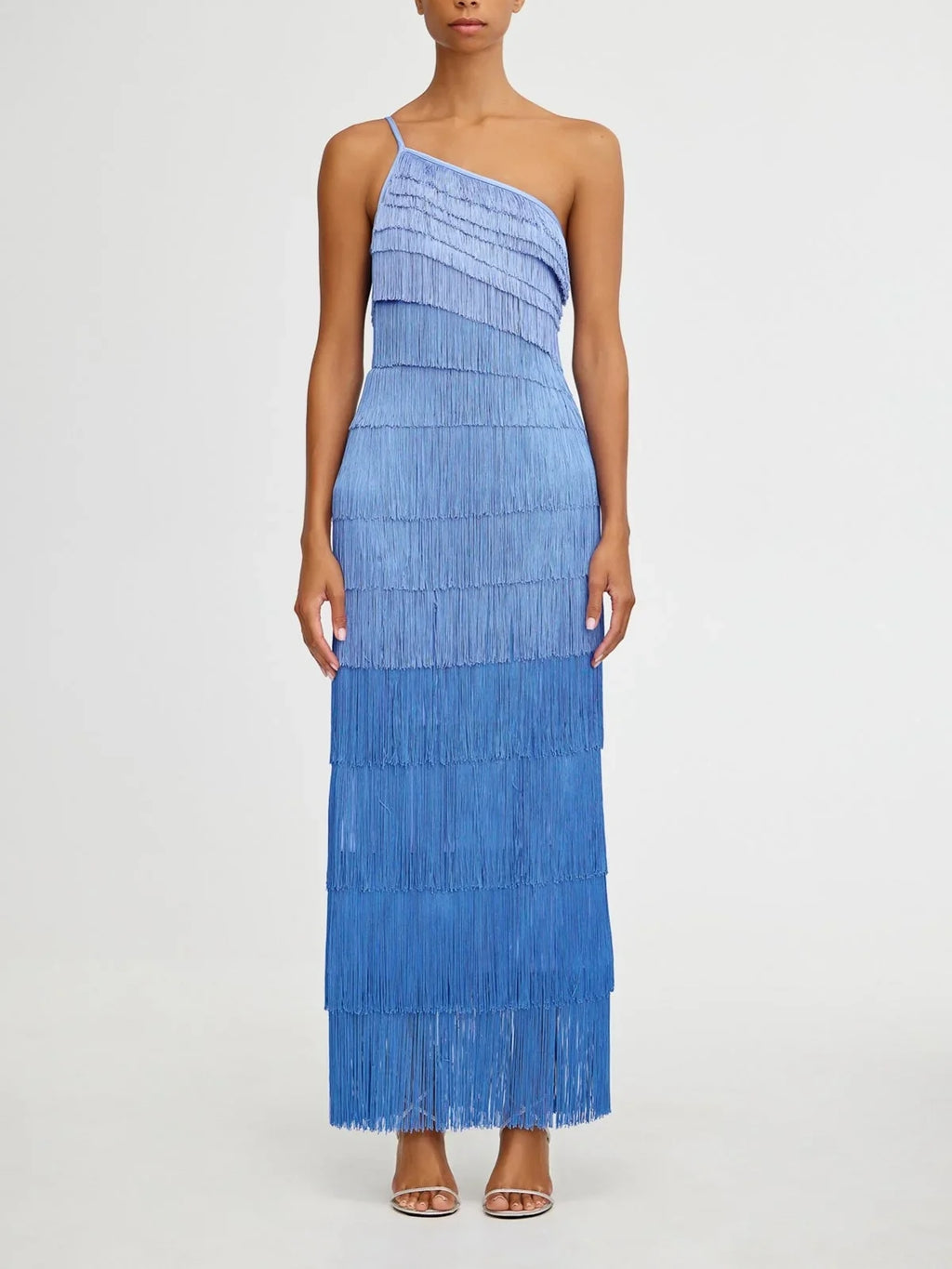 Gradient Fringe One-shoulder Maxi Dress