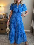 V Neck Hollow Out Eyelet A Line Maxi Dress