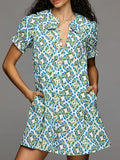 Ruffled Peter Pan Collar Button Cotton Mini Dress