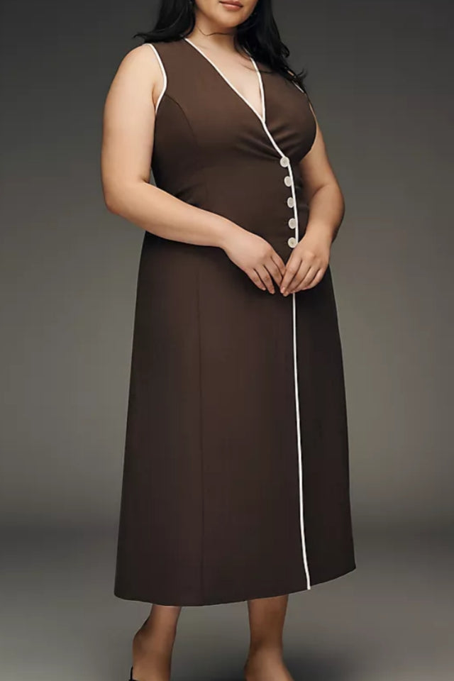 Sleeveless Linen Blend Wrap Midi Dress