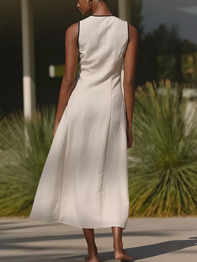 Sleeveless Linen Blend Wrap Midi Dress