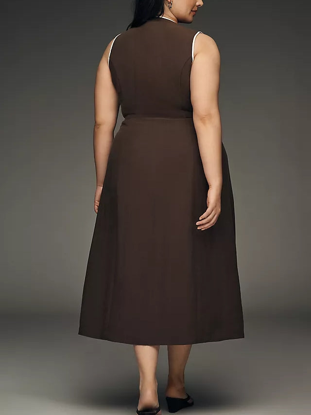 Sleeveless Linen Blend Wrap Midi Dress