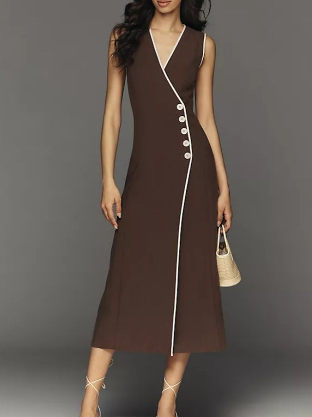 Sleeveless Linen Blend Wrap Midi Dress