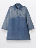 Half-Zip Collared Vintage Washed Denim Dress