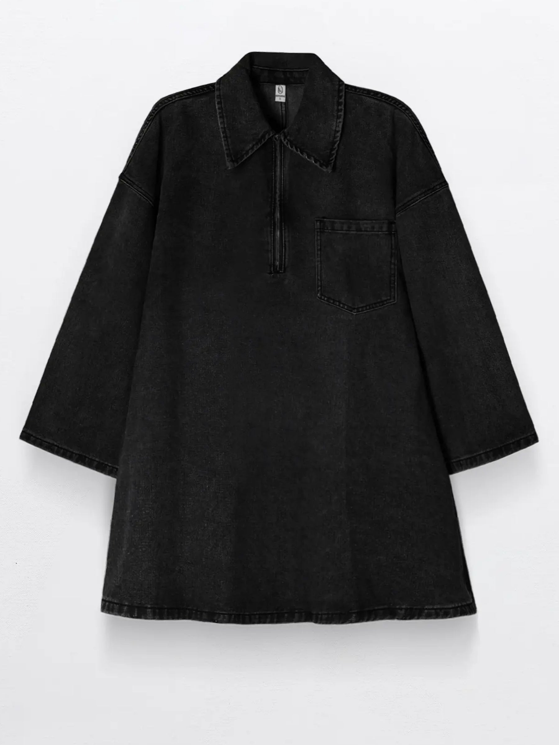 Half-Zip Collared Vintage Washed Denim Dress