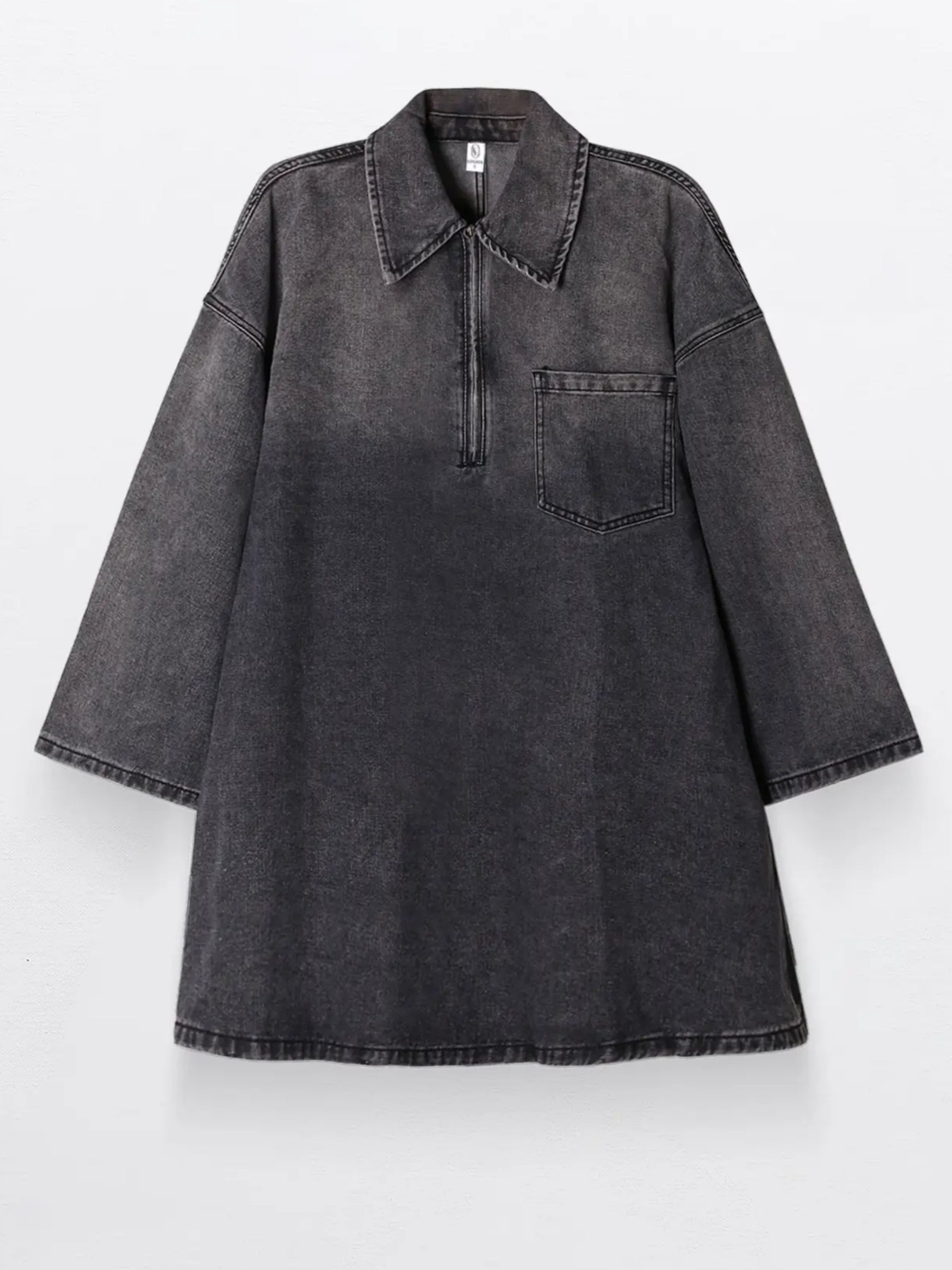 Half-Zip Collared Vintage Washed Denim Dress
