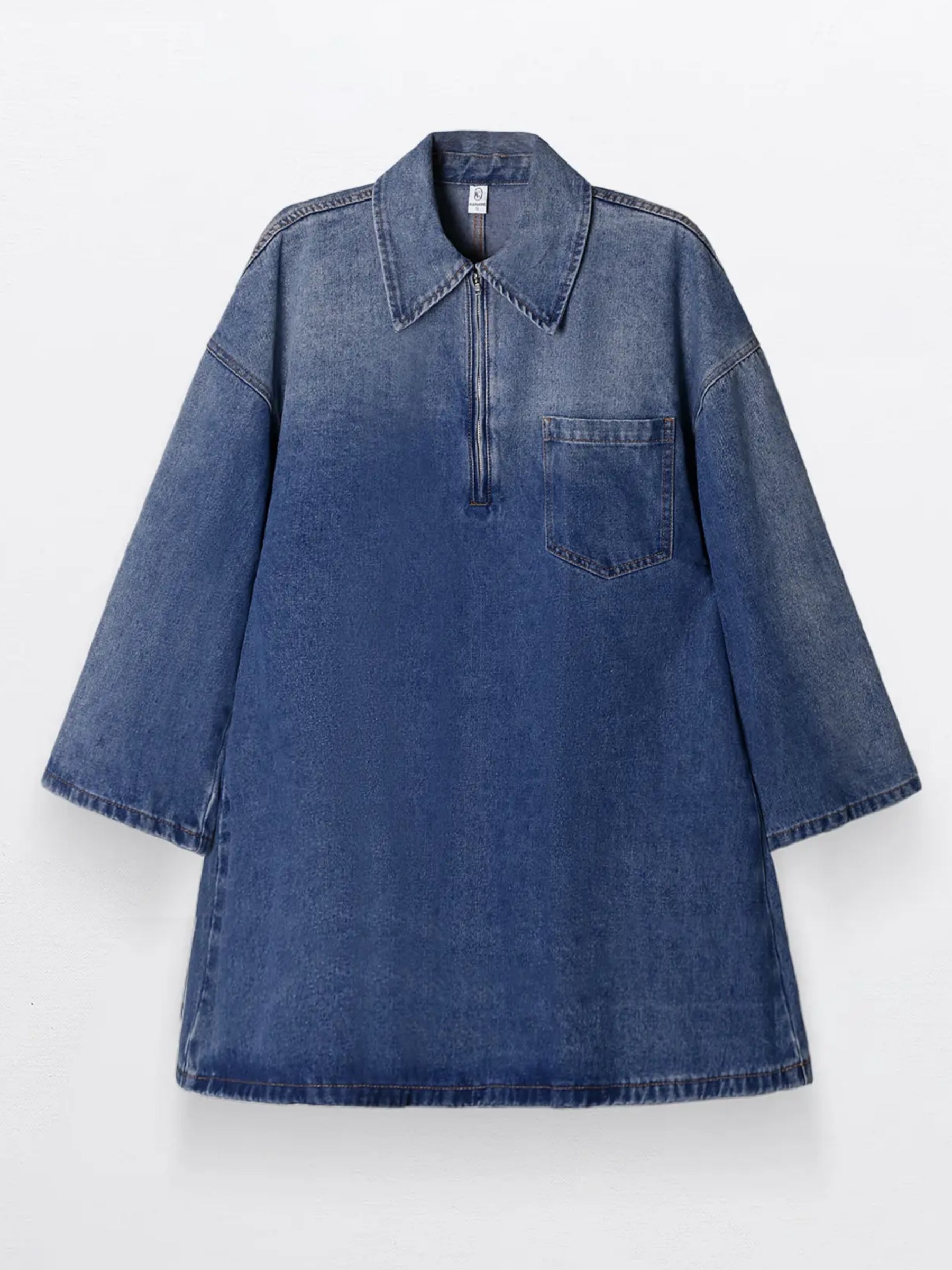 Half-Zip Collared Vintage Washed Denim Dress