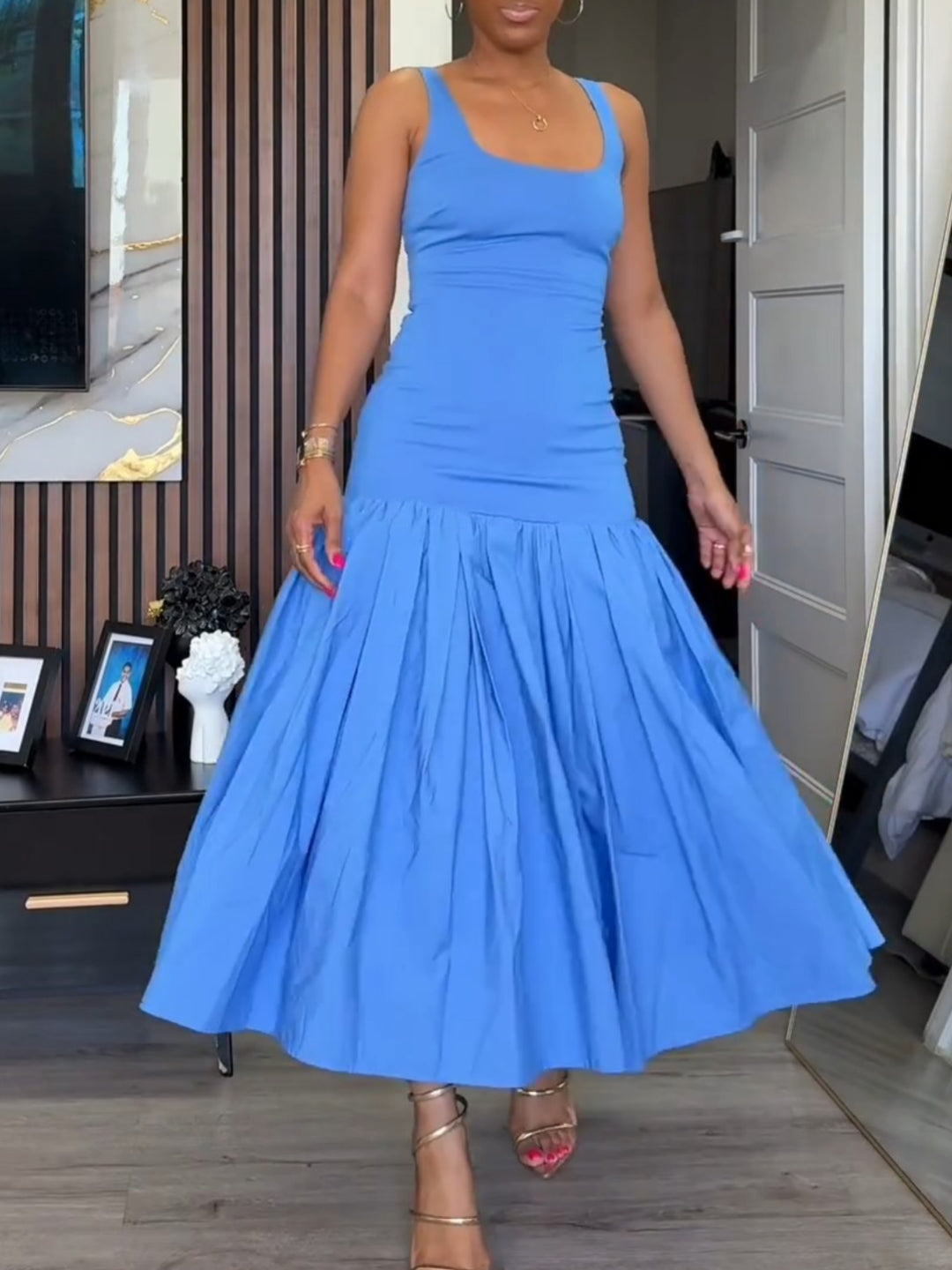 Scoop Neck Drop Waist Maxi Dress