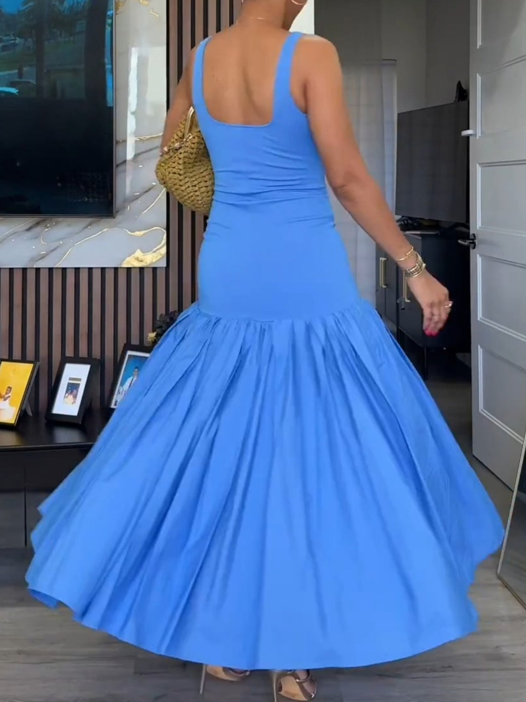 Scoop Neck Drop Waist Maxi Dress