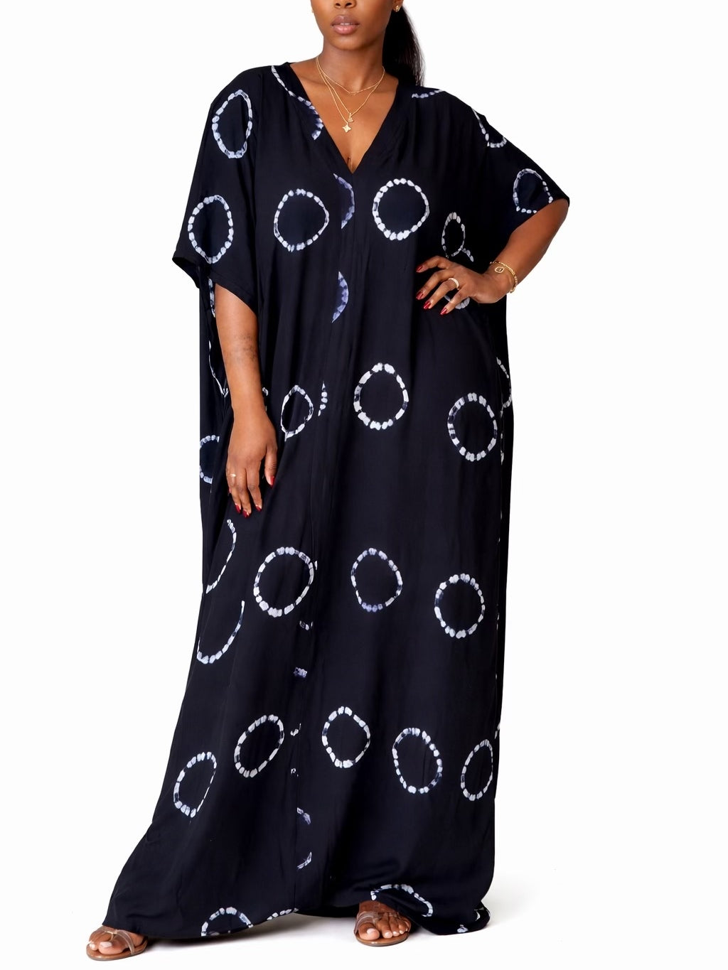 Tie-dye Loose V-neck Maxi Dress