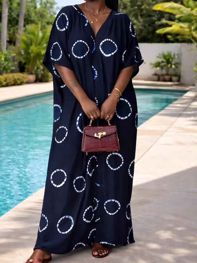 Tie-dye Loose V-neck Maxi Dress