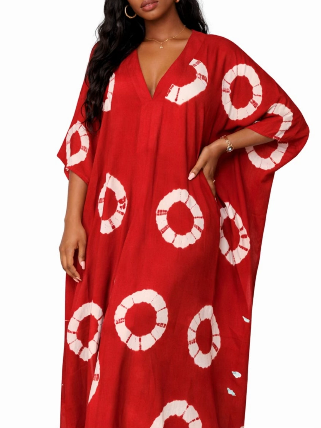 Tie-dye Loose V-neck Maxi Dress