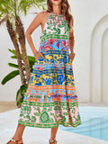 Women Casual Bohemian Halterneck Vacation Beach Dress