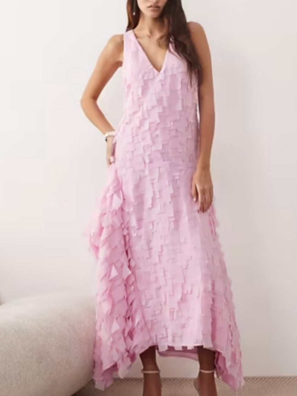 Textured Square Cut Sequins Maxi Dress