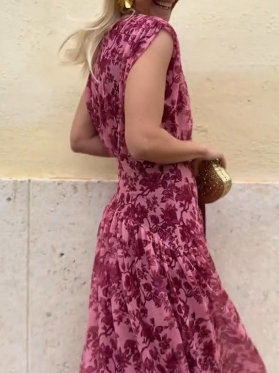 Flowing Floral Chiffon Sleeveless Maxi Dress