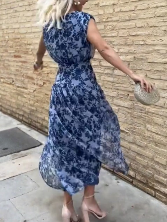 Flowing Floral Chiffon Sleeveless Maxi Dress