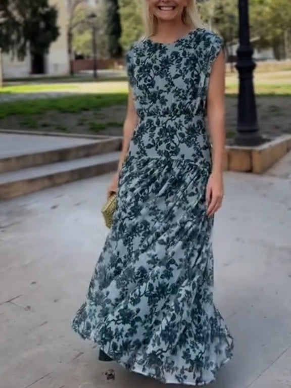 Flowing Floral Chiffon Sleeveless Maxi Dress