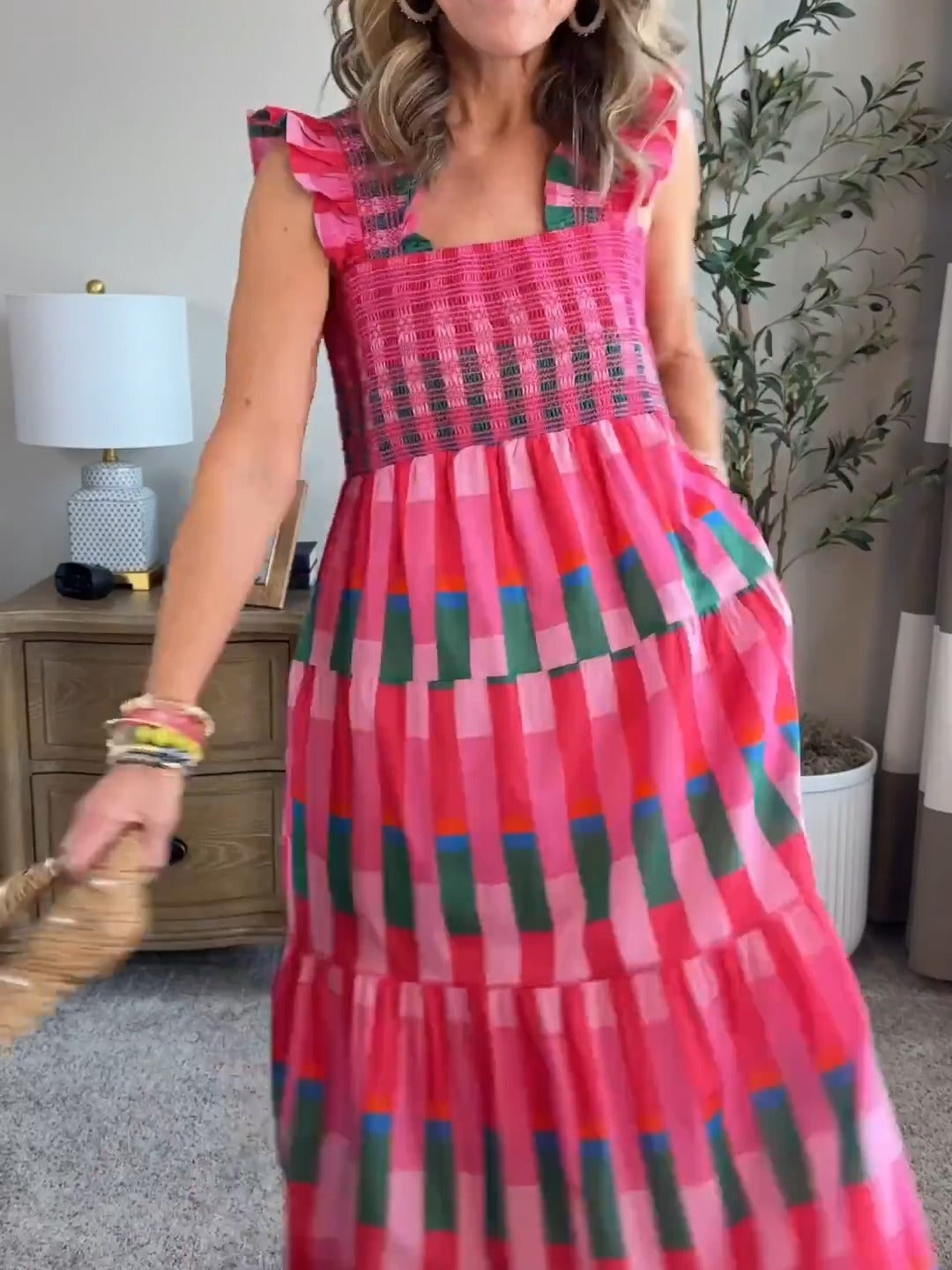 Avery Pink Printed Midi Dress