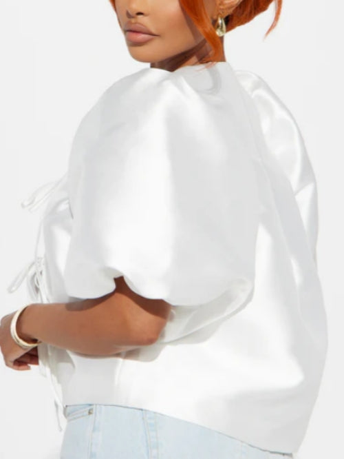 Short Puff Sleeve Tie Front Top