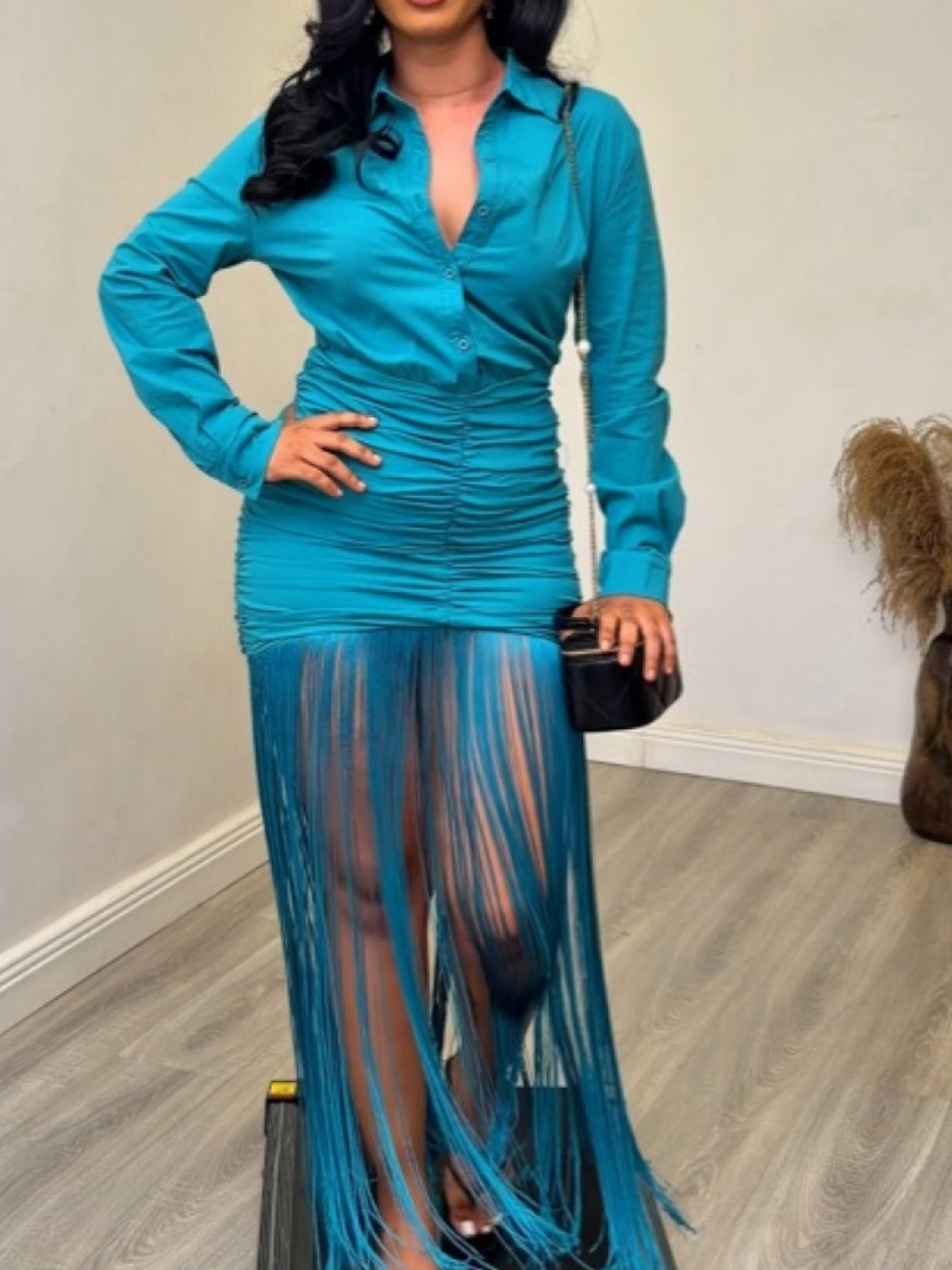 Teal Tassel Dress