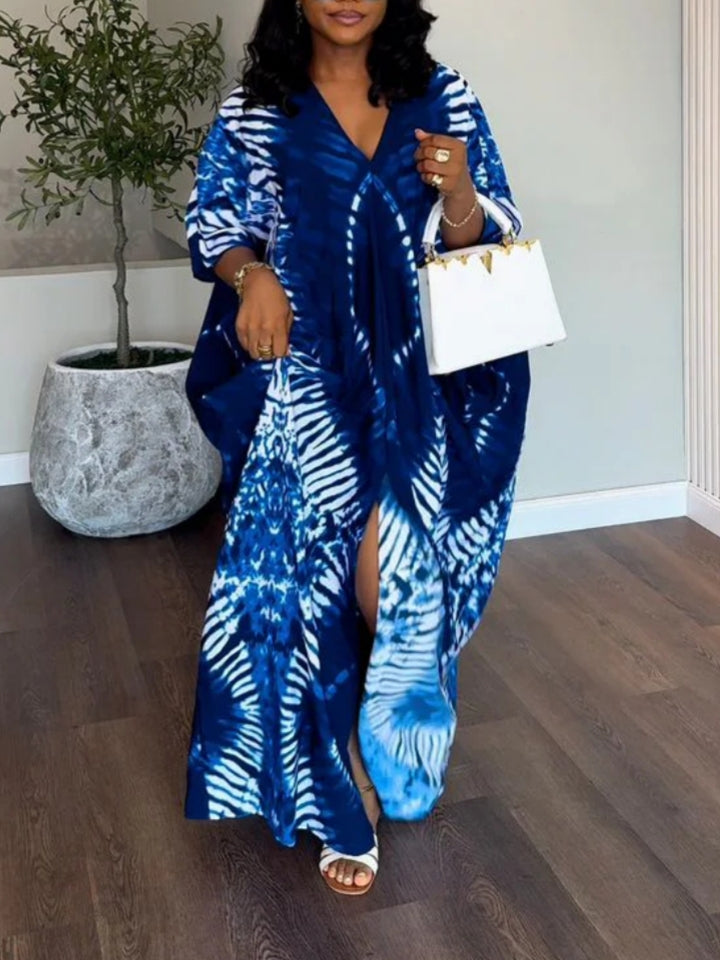 Tie-Dye Crepe V-Neck Dress