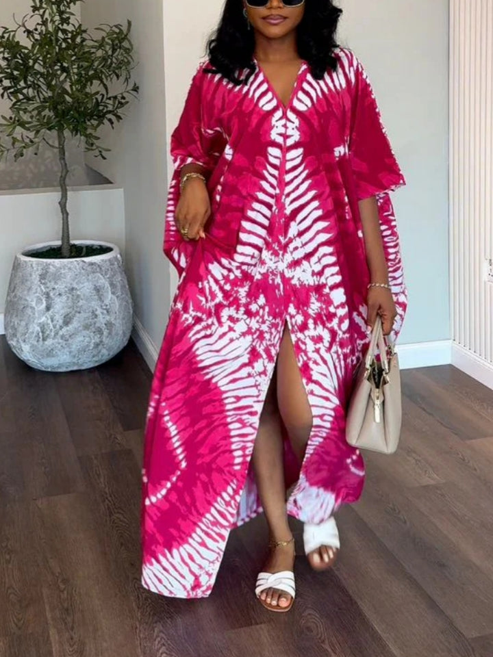 Tie-Dye Crepe V-Neck Dress