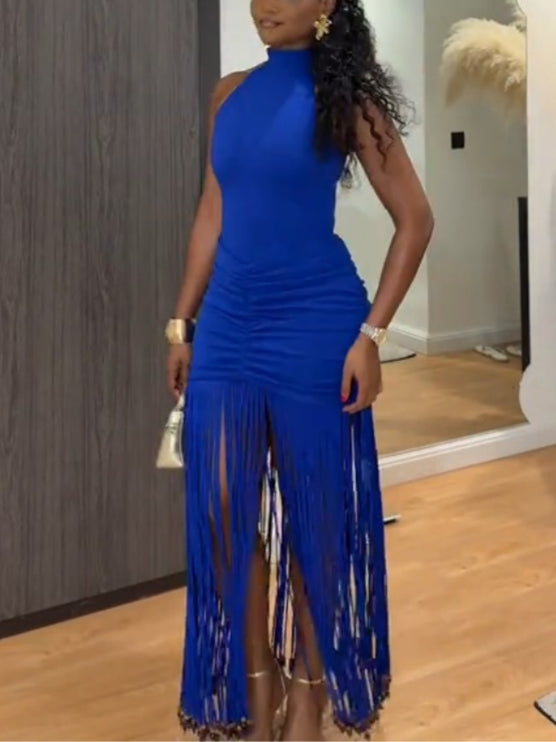 Graceful Fringes Wooden Beads Sleeveless Dress