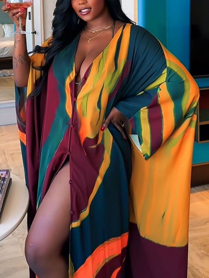 Abstract Printed Silky Kaftan