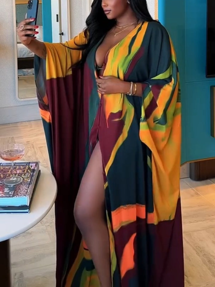 Abstract Printed Silky Kaftan
