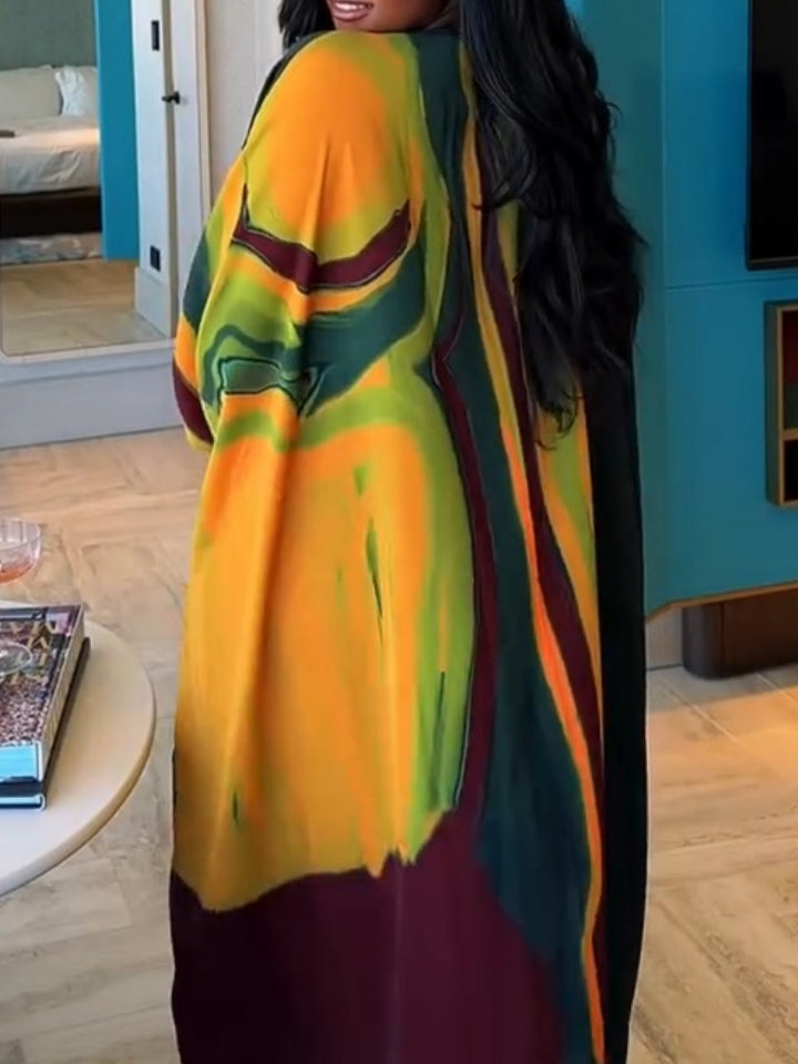 Abstract Printed Silky Kaftan