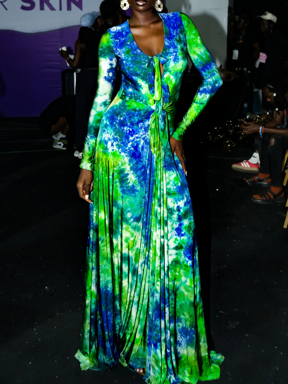 Long Sleeves Tie Dye Maxi Dress