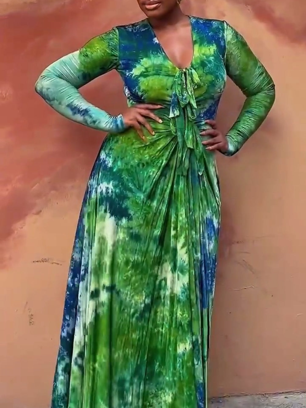 Long Sleeves Tie Dye Maxi Dress