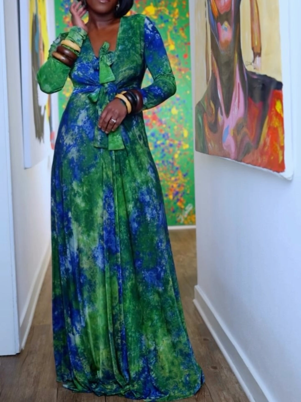 Long Sleeves Tie Dye Maxi Dress