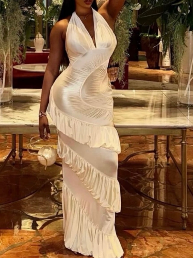 White Ruffle Bodycon Dress