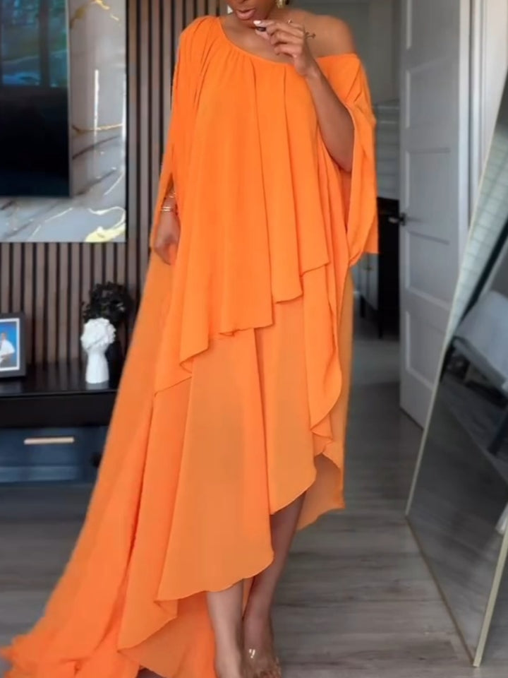 Chiffon One-shoulder Ruffled Asymmetrical Dress